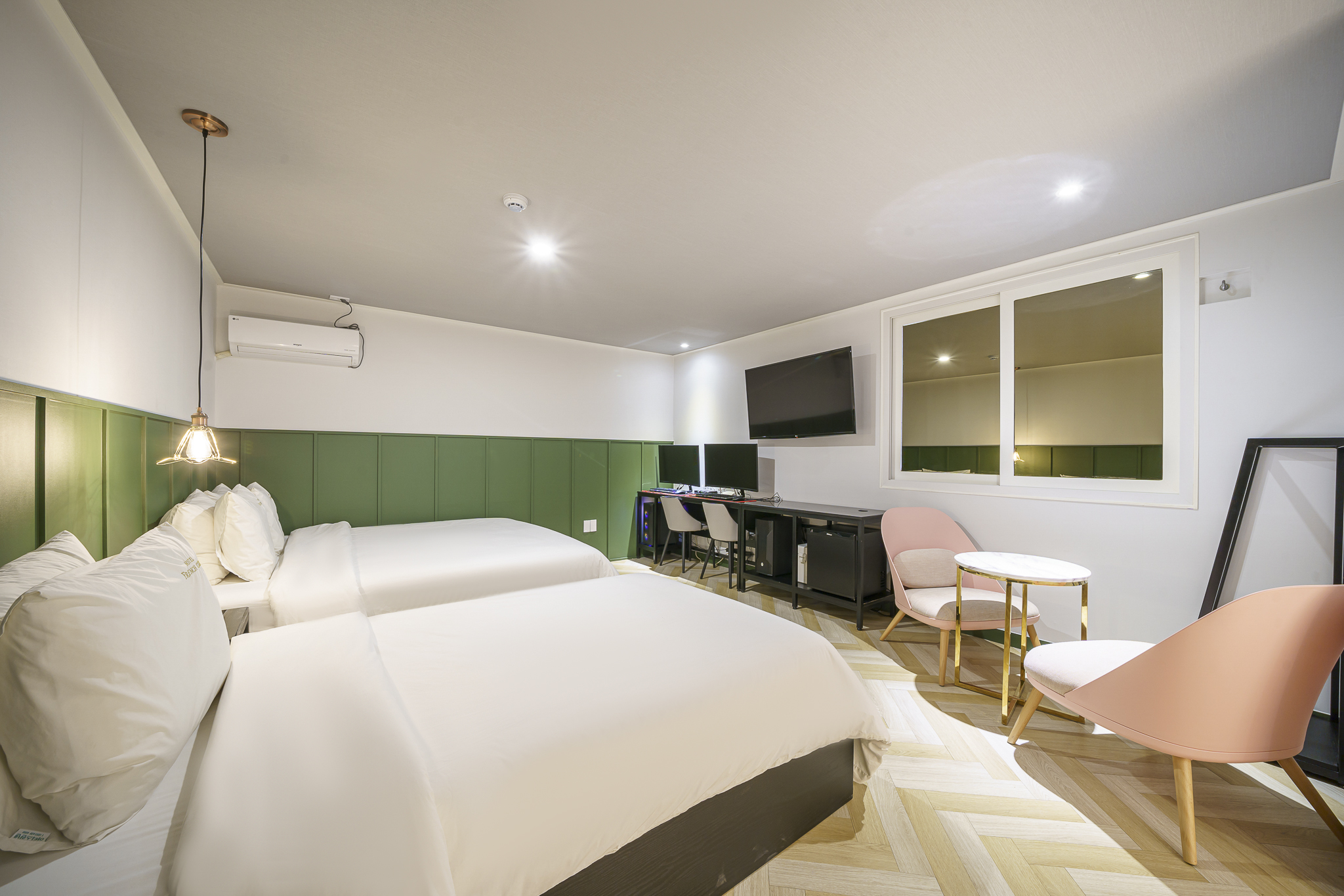 프리미엄 트윈-커플PC(게임용 노하드 2pc, 더블+싱글)(넷플릭스 이용가능, 공기청정기, 비데)