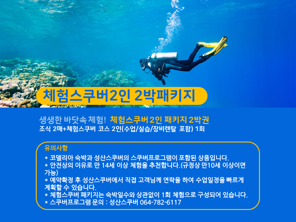  체험스쿠버 2인 패키지 2박권  디럭스(취사불가)